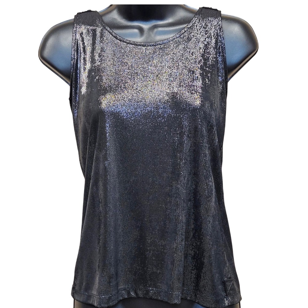 Guess x‎ Tiesto Womens Black Metallic Shimmer Studded Rhinestone Tank Top Small